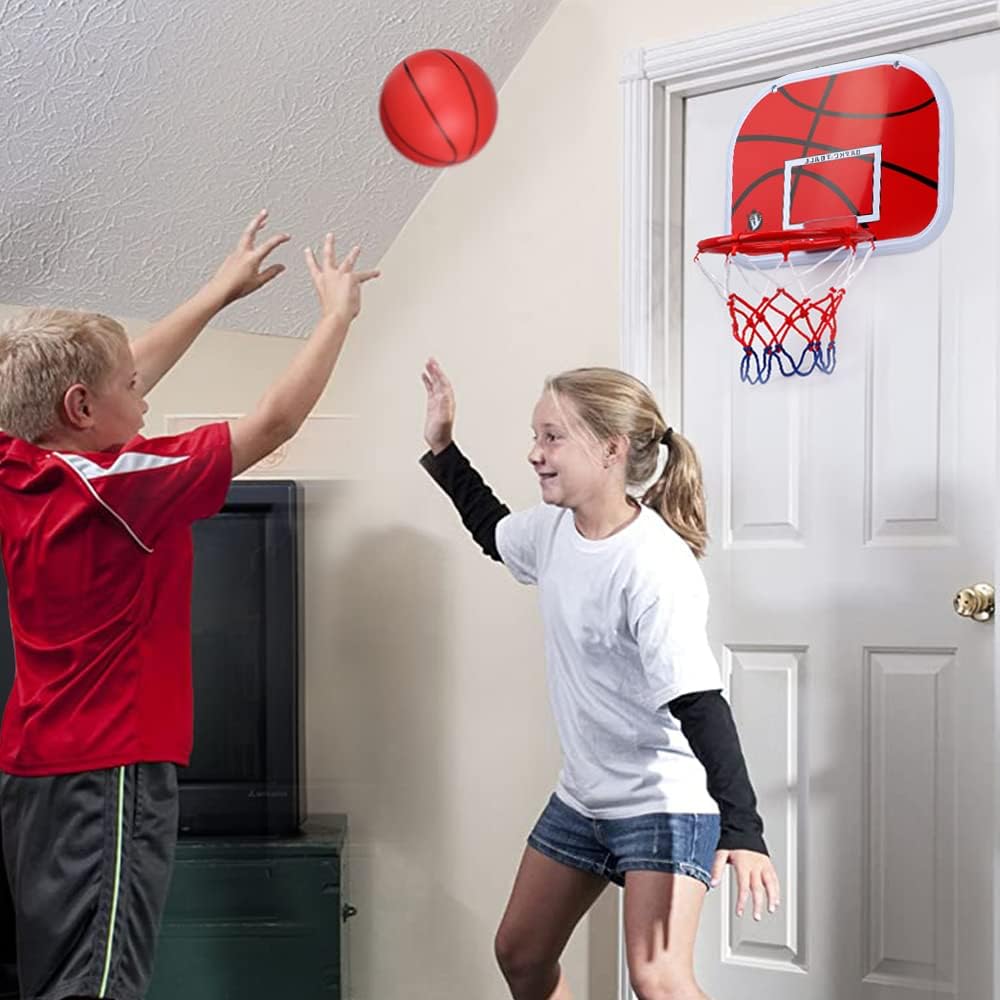 Mini Basketball Hoop Set for Kids Adults, Indoor Play Wall Mount Basketball Hoop for Door with 4 Small Replacement