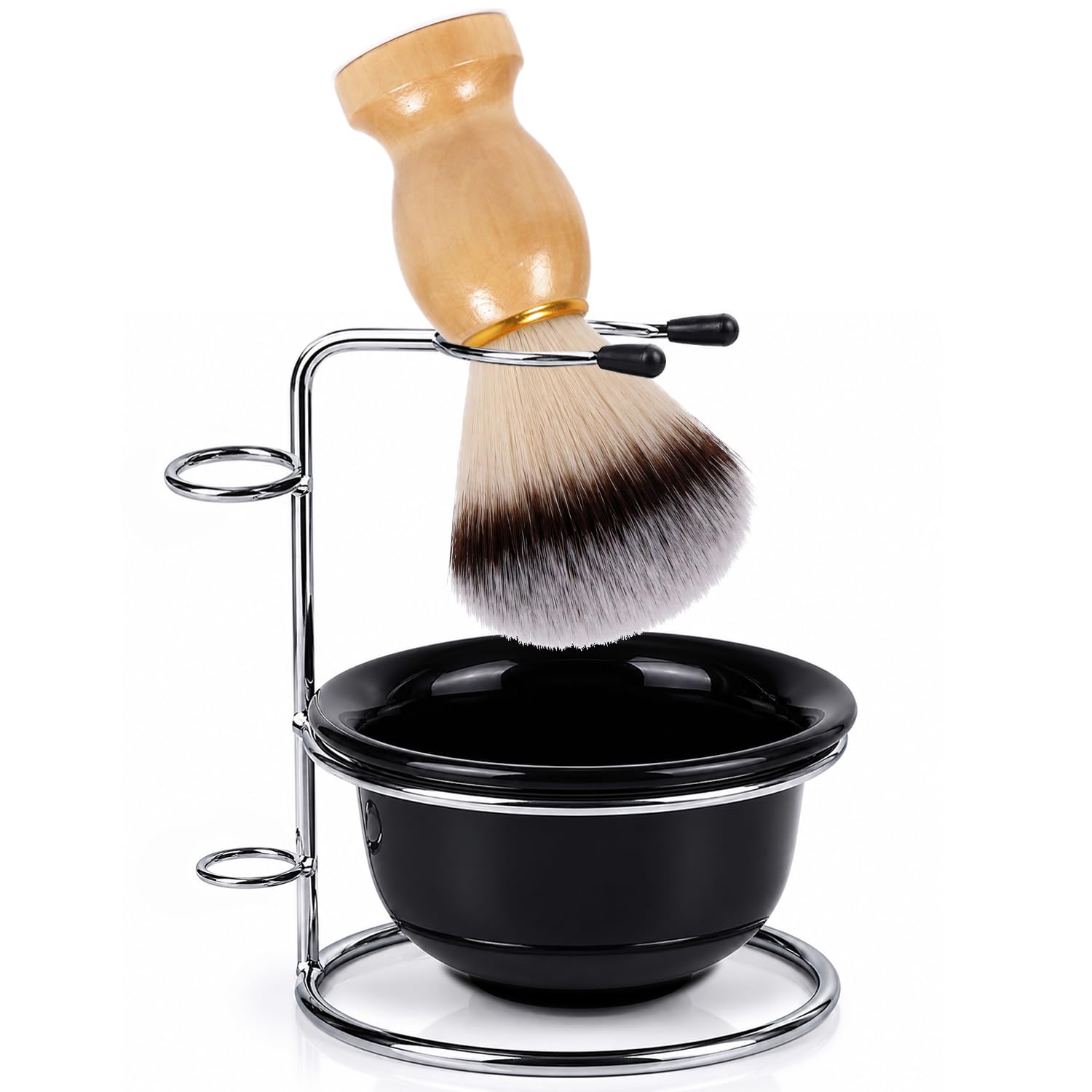 Men's 3 in 1 Shaving Brush Set, Nylon Brush with Stand & Bowl, Wet Shave Kit for Father's Day Gift | Soft nylon