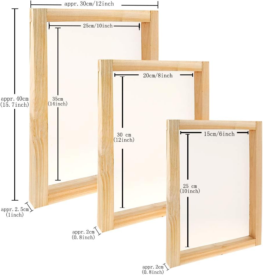23 Pieces Screen Printing Starter Kit, 3 Wood Frames with Mesh | Includes squeegees, inkjet transparency film, ink
