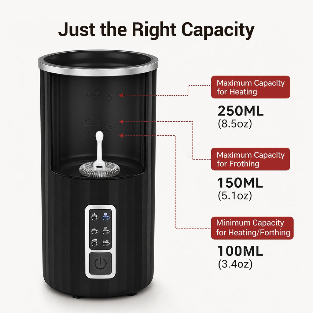 Milk Frother and Steamer, 6-in-1 Electric Milk Frother, Automatic Hot & Cold Foam Maker, Stainless Steel Nonstick