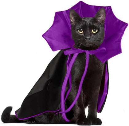 Cat Cape Vampire Cloak Halloween Dog Costume Pet Cosplay Apparel Outfit Decor Accessories for Puppy Kitten, Black and