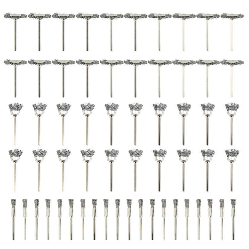 Rocaris 60 Pcs Steel Wire Wheels, Wire Brushes Set for Rotary Tool