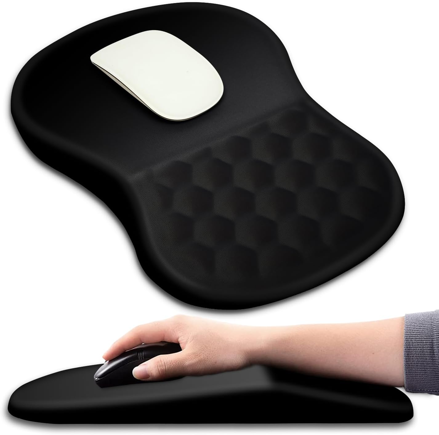 Ergonomic Mouse Pad Wrist Support with Massage Design, Wrist Rest Pain Relief Mousepad with Memory Foam&Non-Slip PU