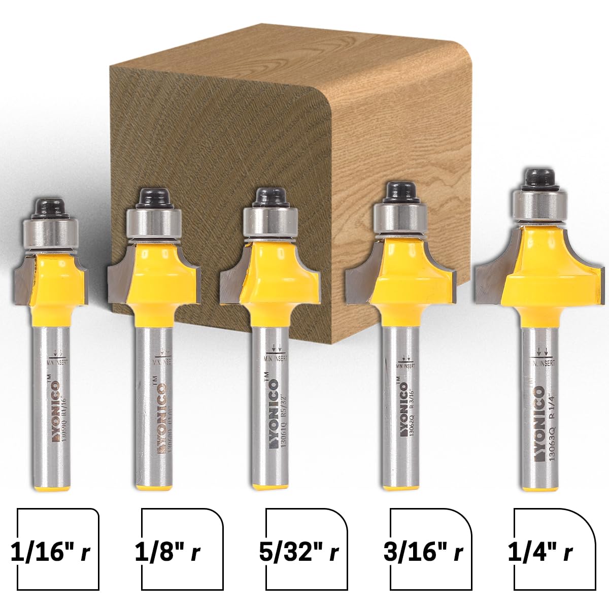 Roundover Router Bits Edge Forming Set 5 Bit Mini 1/4-Inch Shank 13520q