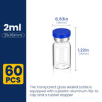 2ML Sterile Vials, Glass Empty Vials for Injection, 60 Pack