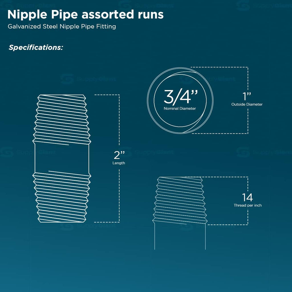 Everflow Supplies NPGL3420 Nipple Pipe, 3/4" x 2", Galvanized