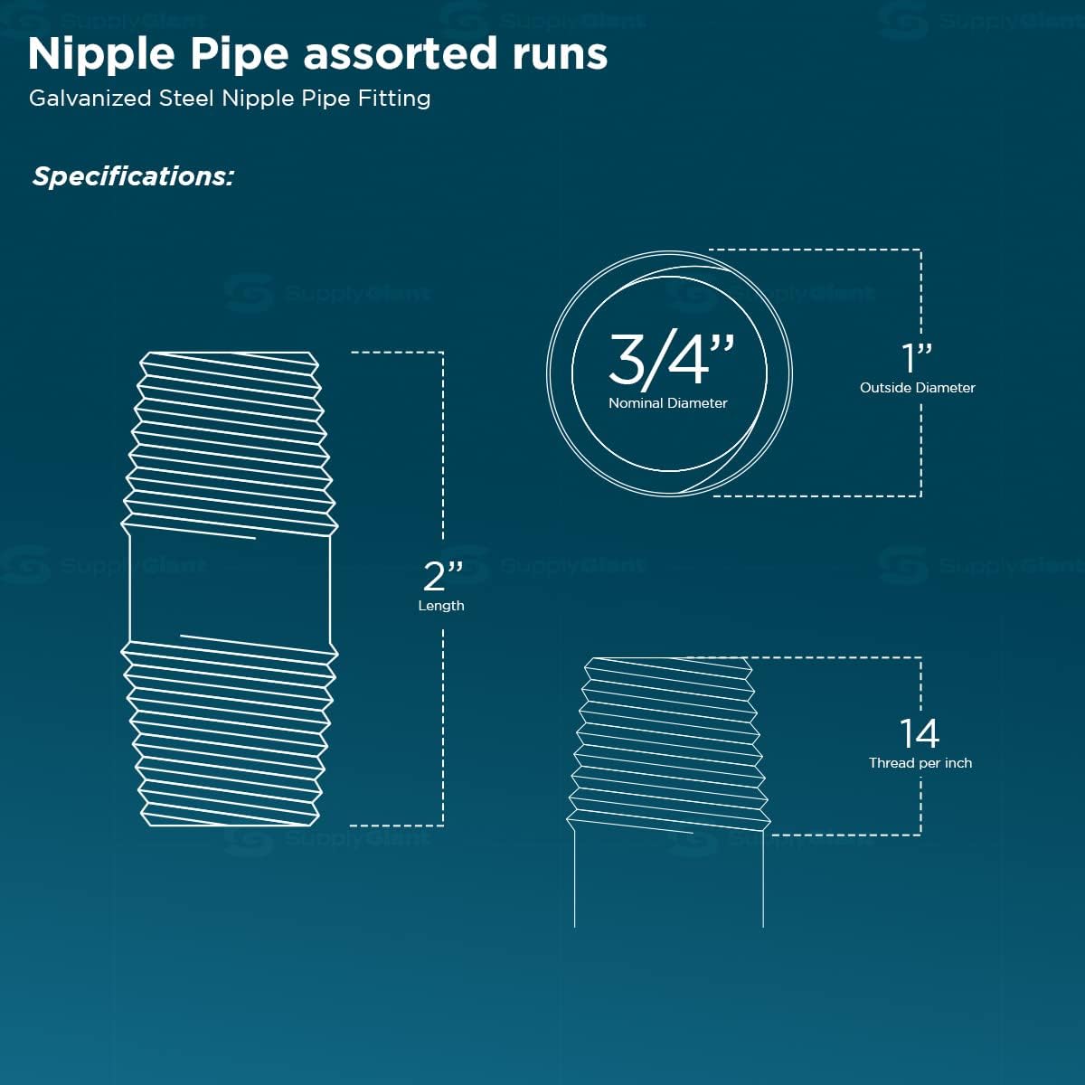 Everflow Supplies NPGL3420 Nipple Pipe, 3/4" x 2", Galvanized