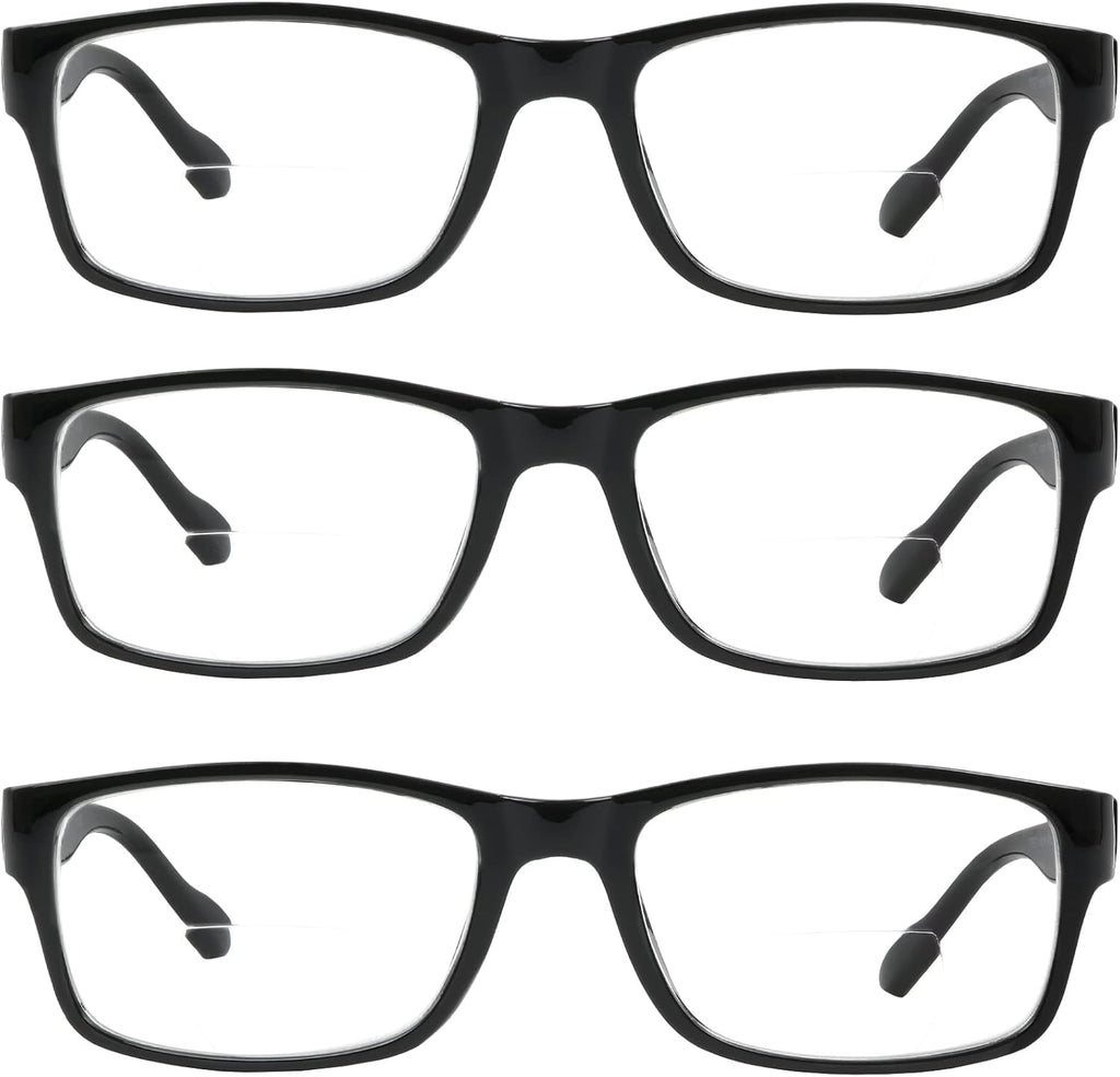 Bifocal Reading Glasses for Men and Women Rectangle MultiFocal Readers with Spring Hinges Retro Design