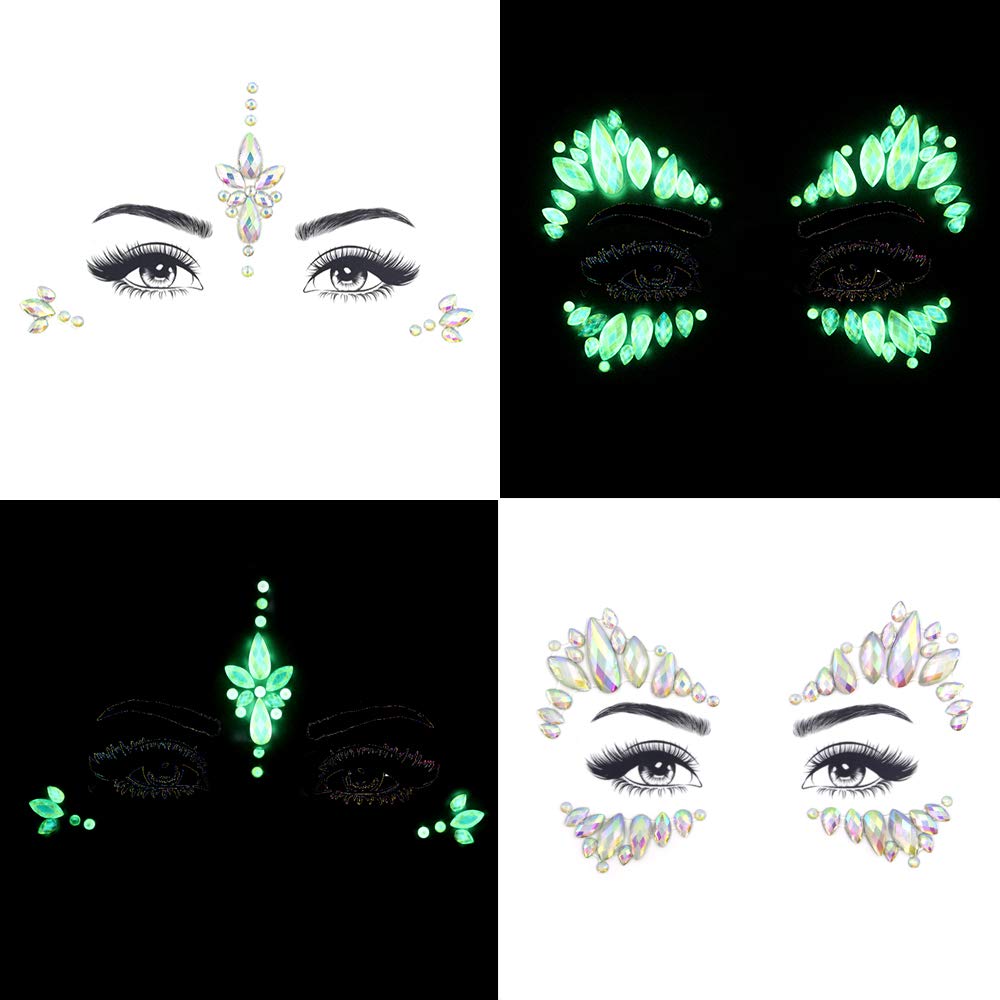 Noctilucent Face Gems Luminous makeup Temporary Tattoo Stickers Acrylic Crystal Glitter Stickers Face Jewels Rainbow