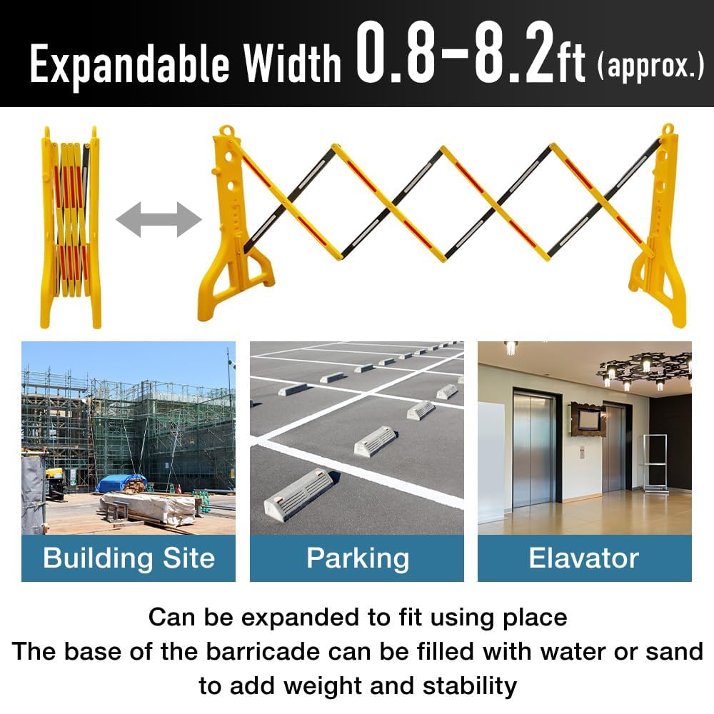 Expandable Safety Barricade, Retractable Security Barrier Water Filled Weighted Base,Adjustable Traffic