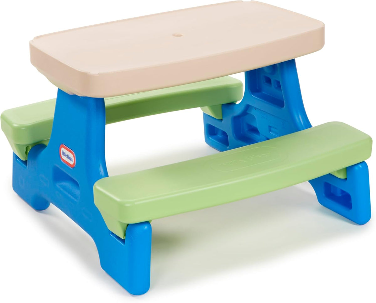 Easy Store Jr. Picnic Table with Umbrella - Blue / Green, 27.25''L x 27.00''W x 18.25''H