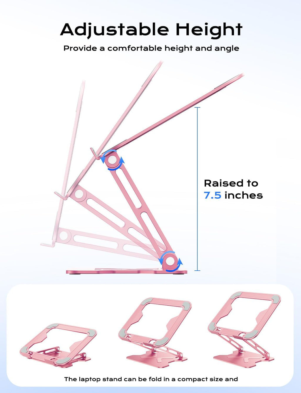 Adjustable Laptop Stand for Desk, Metal Foldable Laptop Riser, Portable Laptop Holder Mount, Ventilated Cooling