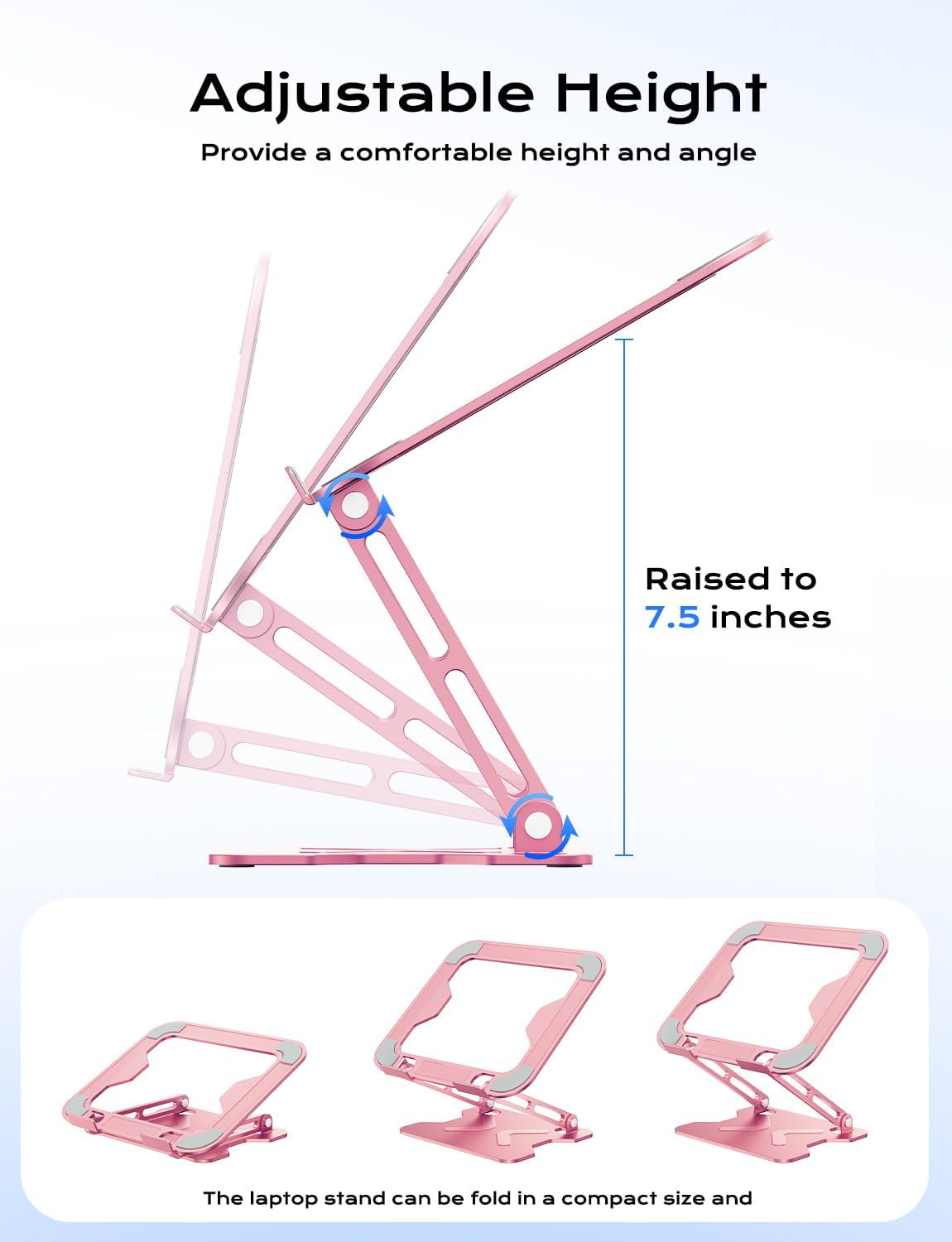 Adjustable Laptop Stand for Desk, Metal Foldable Laptop Riser, Portable Laptop Holder Mount, Ventilated Cooling