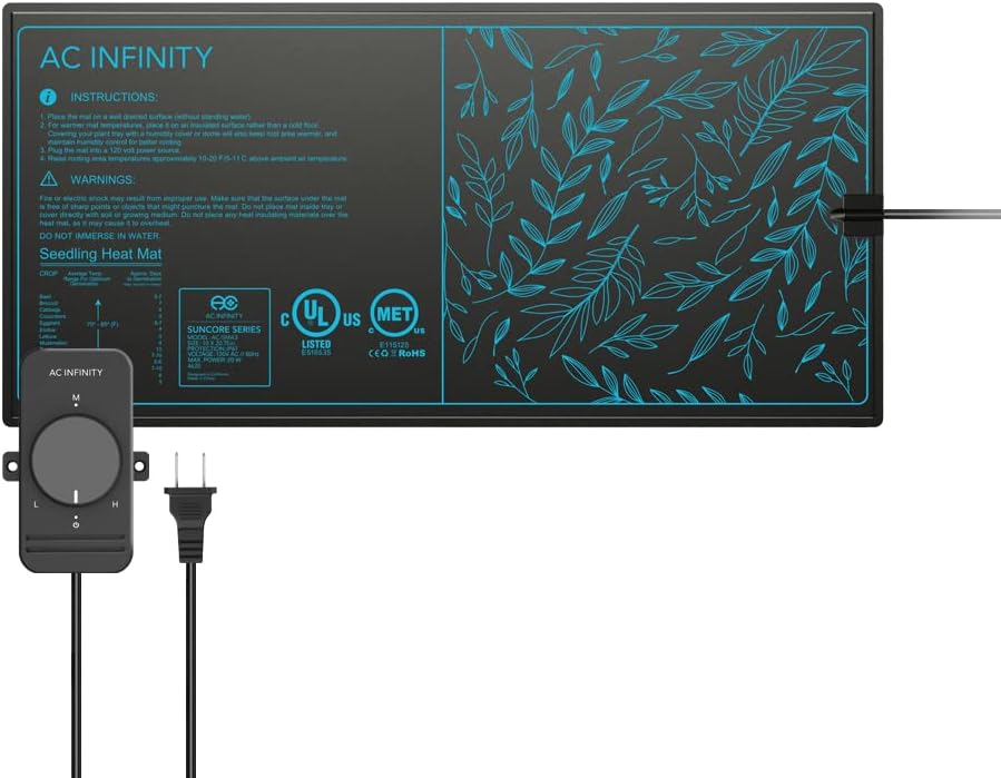 SUNCORE S3, Waterproof Seedling Mat with Heat Controller. | 10" x 20.75", UL & MET Certified Heating Pad