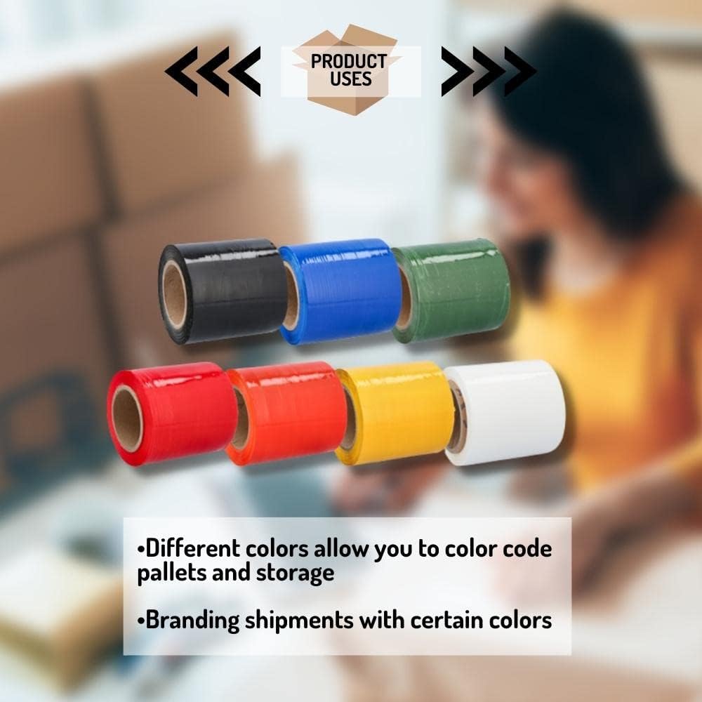 PSBM 12 Rolls Dark Black 5 Inch x 1000 Feet 63 Gauge Mini Stretch Film/Wrap with Plastic Handle, Industrial Strength