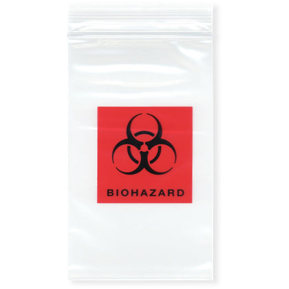 3 x 5 inch, 2 Mil Biohazard Zipper Bags (Case of 1,000)