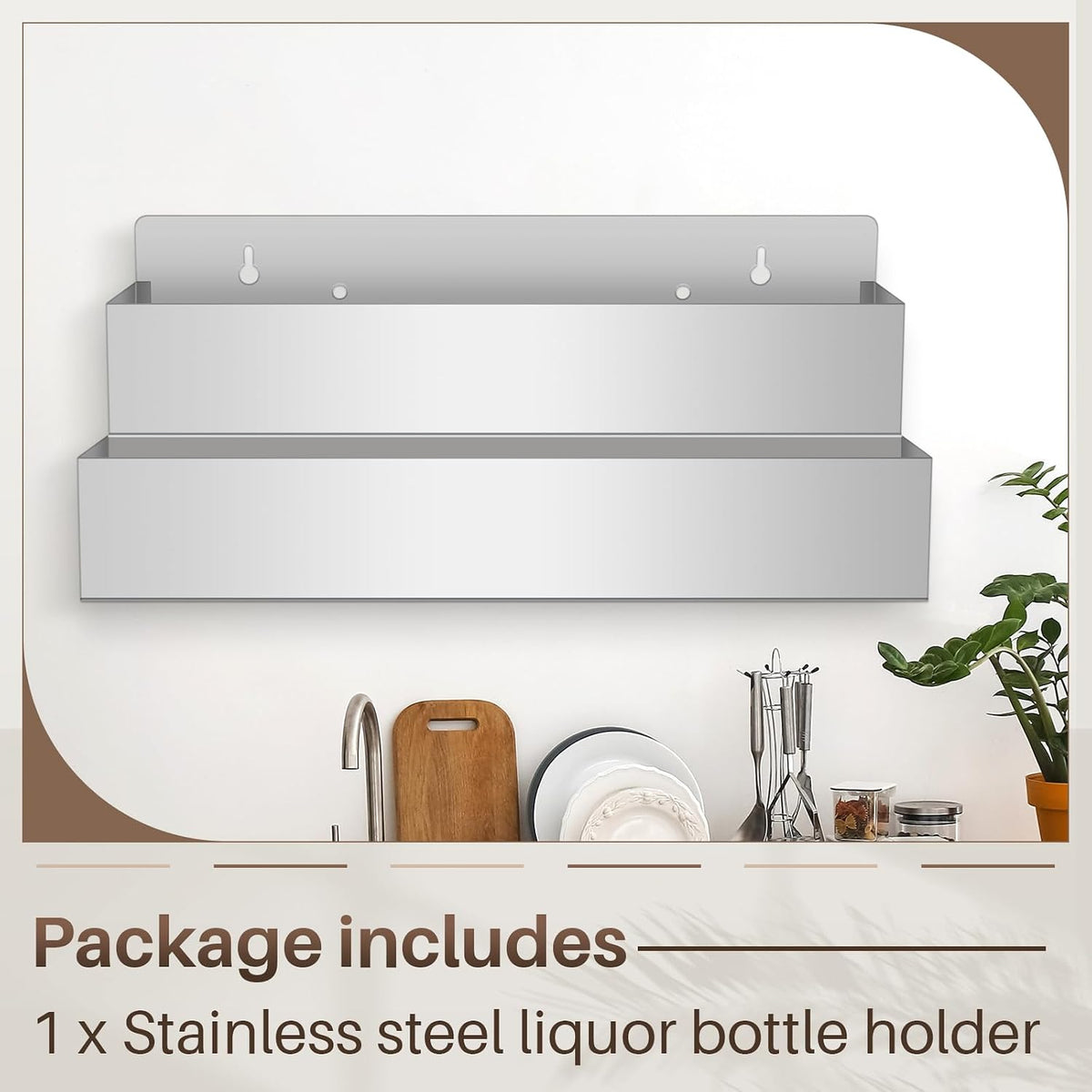 22 Inch Double Tier Single Speed Rail Stainless Steel Liquor Bottle Holder Speed Holder for Syrup Bottles Wall Mount