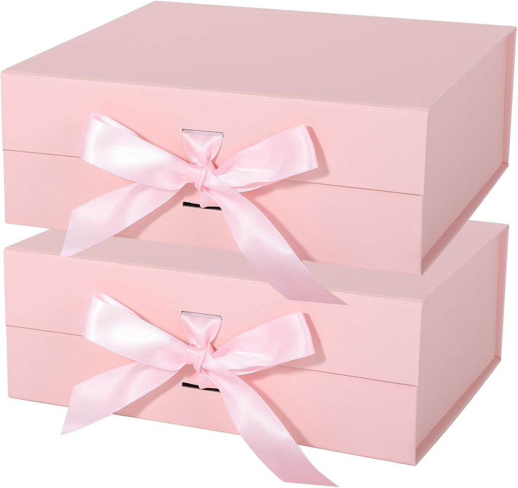 Pink Gift Box with Ribbon Magnetic Lids 2 Pack