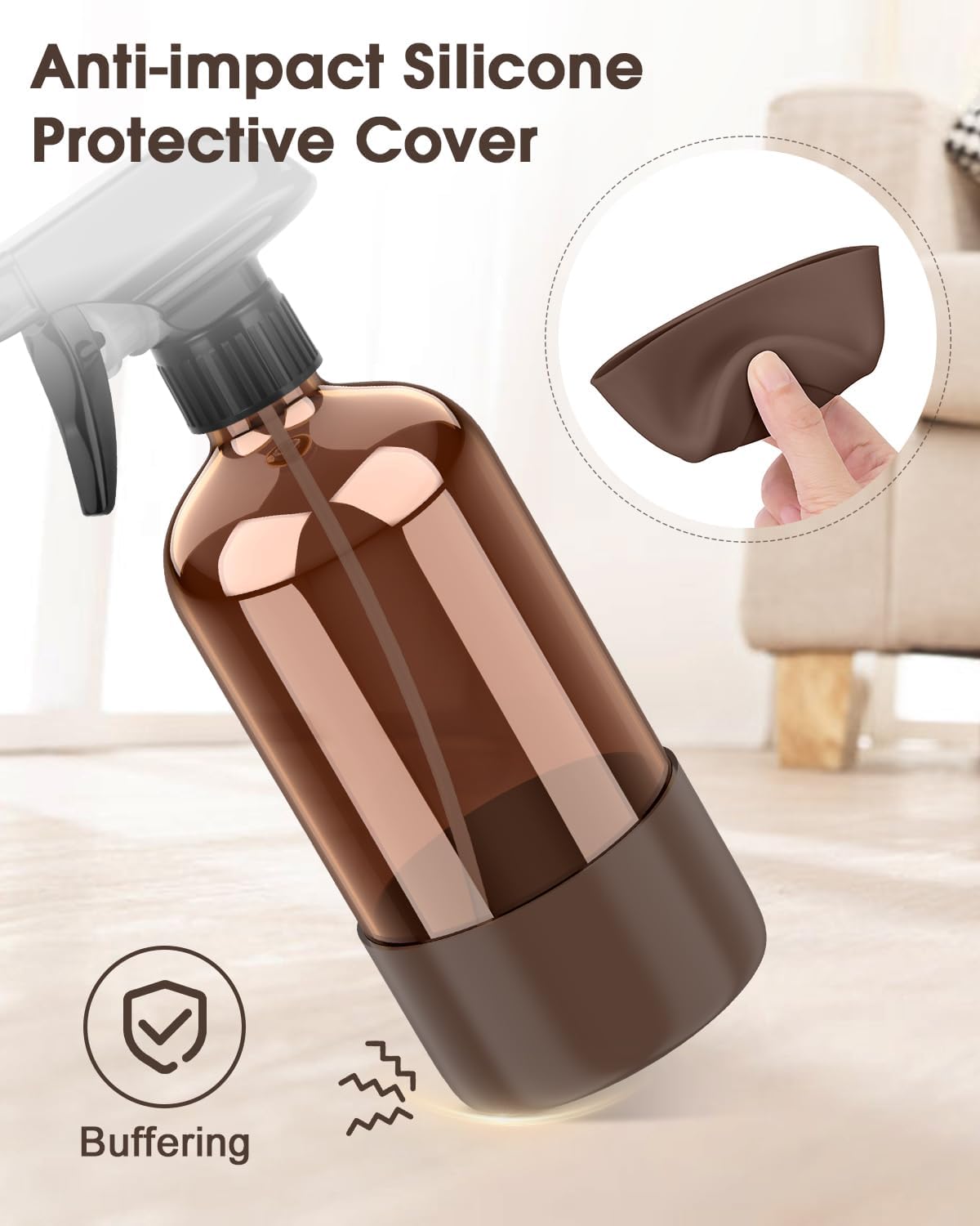 Glass Spray Bottle with Silicone Sleeve Protection, Amber Glass Spray Bottle Set for Window Cleaner Aromatherapy