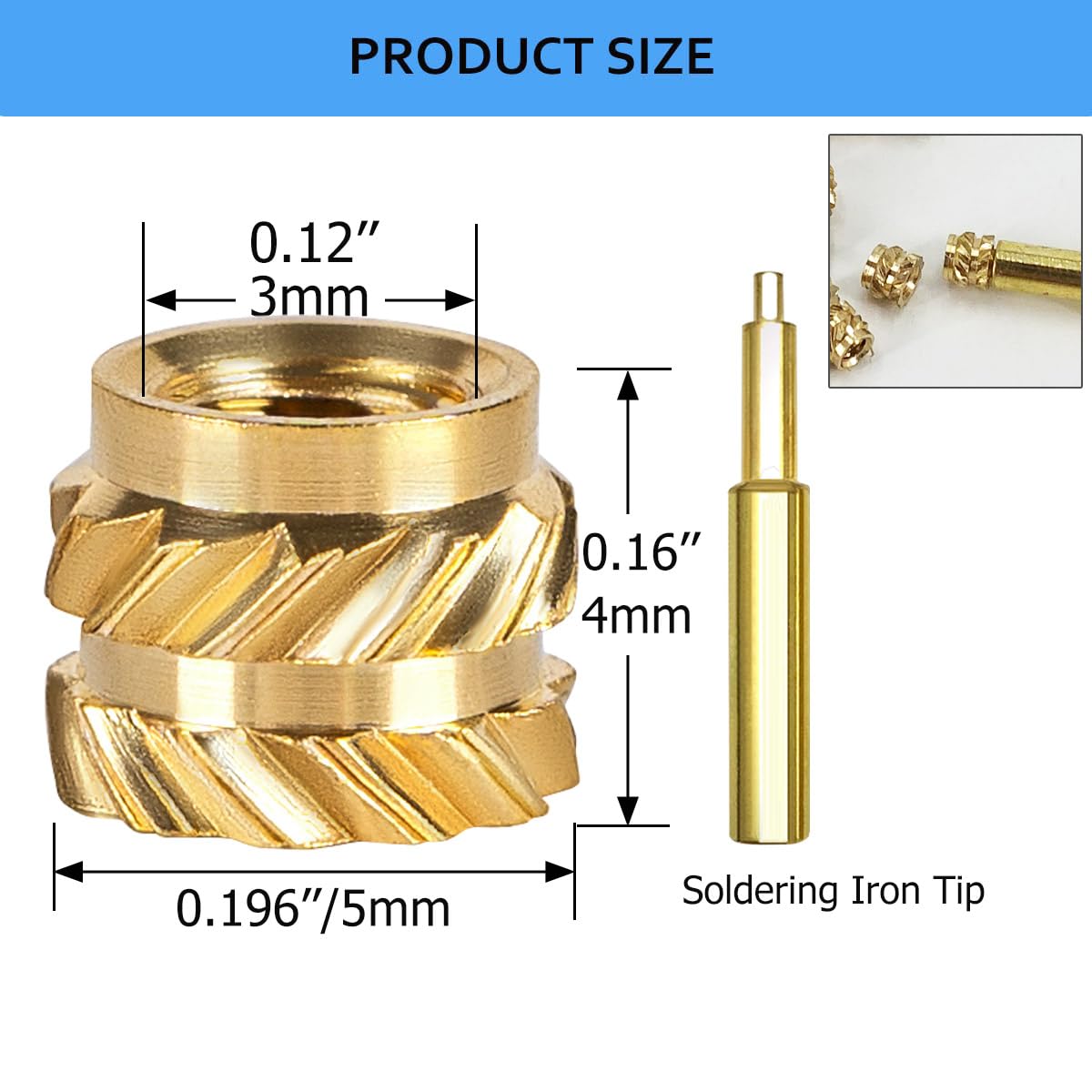 QSJ 130Pcs Threaded Inserts Heat Set Inserts Kit M3x4x5 Brass Insert Nut with Soldering Iron Tip for 3D Printed Plastic Materials