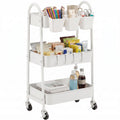 3-Tier Rolling Cart, Metal Storage Cart with Lockable Wheels