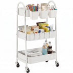 3-Tier Rolling Cart, Metal Storage Cart with Lockable Wheels