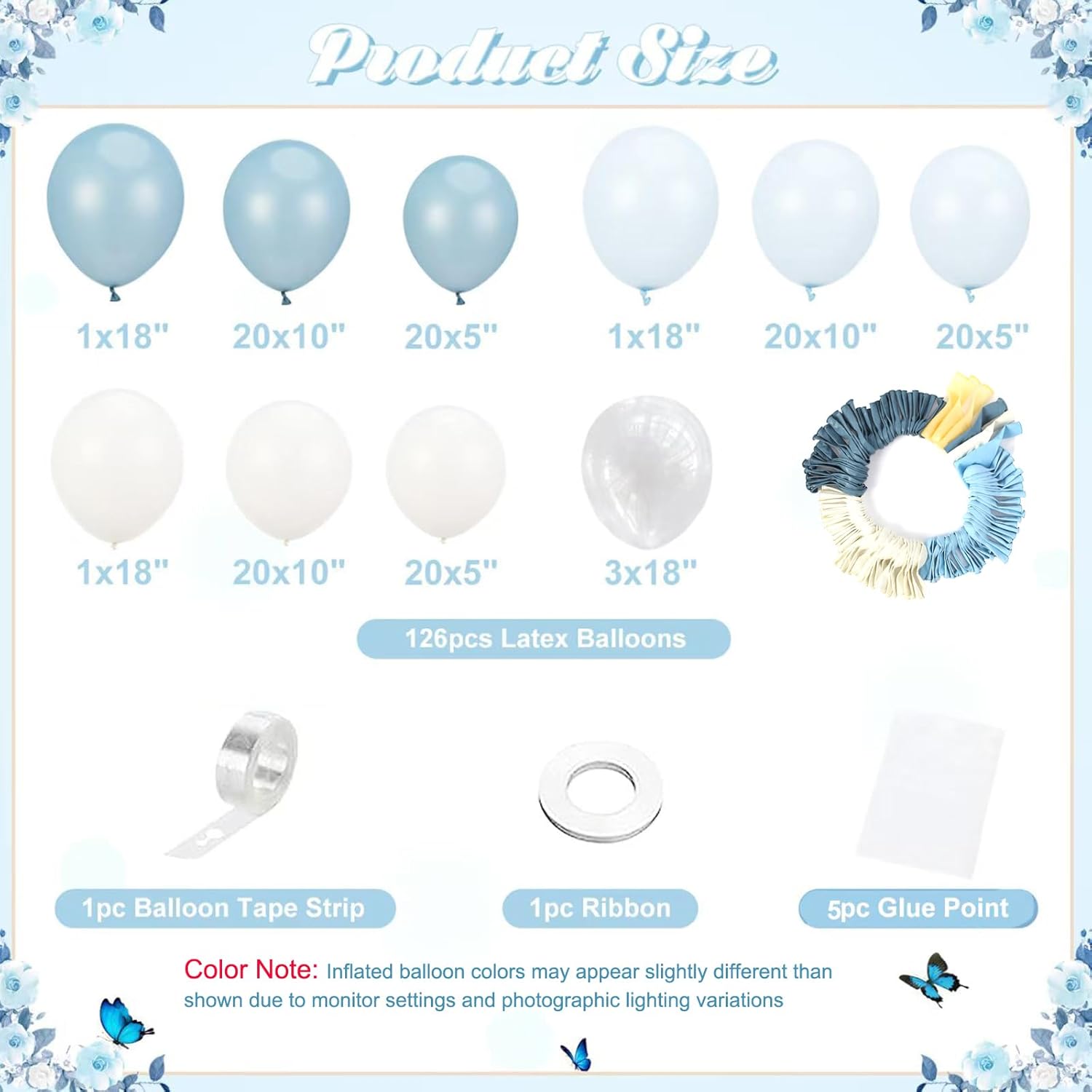 Dusty Blue Balloon Arch Kit 126 Pcs Light Blue and White Balloon Arch Garland Kit Include Macaron Balloons for