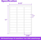 500 Sheets 15000 Address Labels, AveneMark 30-UP 1" x 2-5/8" Shipping Sticker Papers for Laser and Inkjet Printers