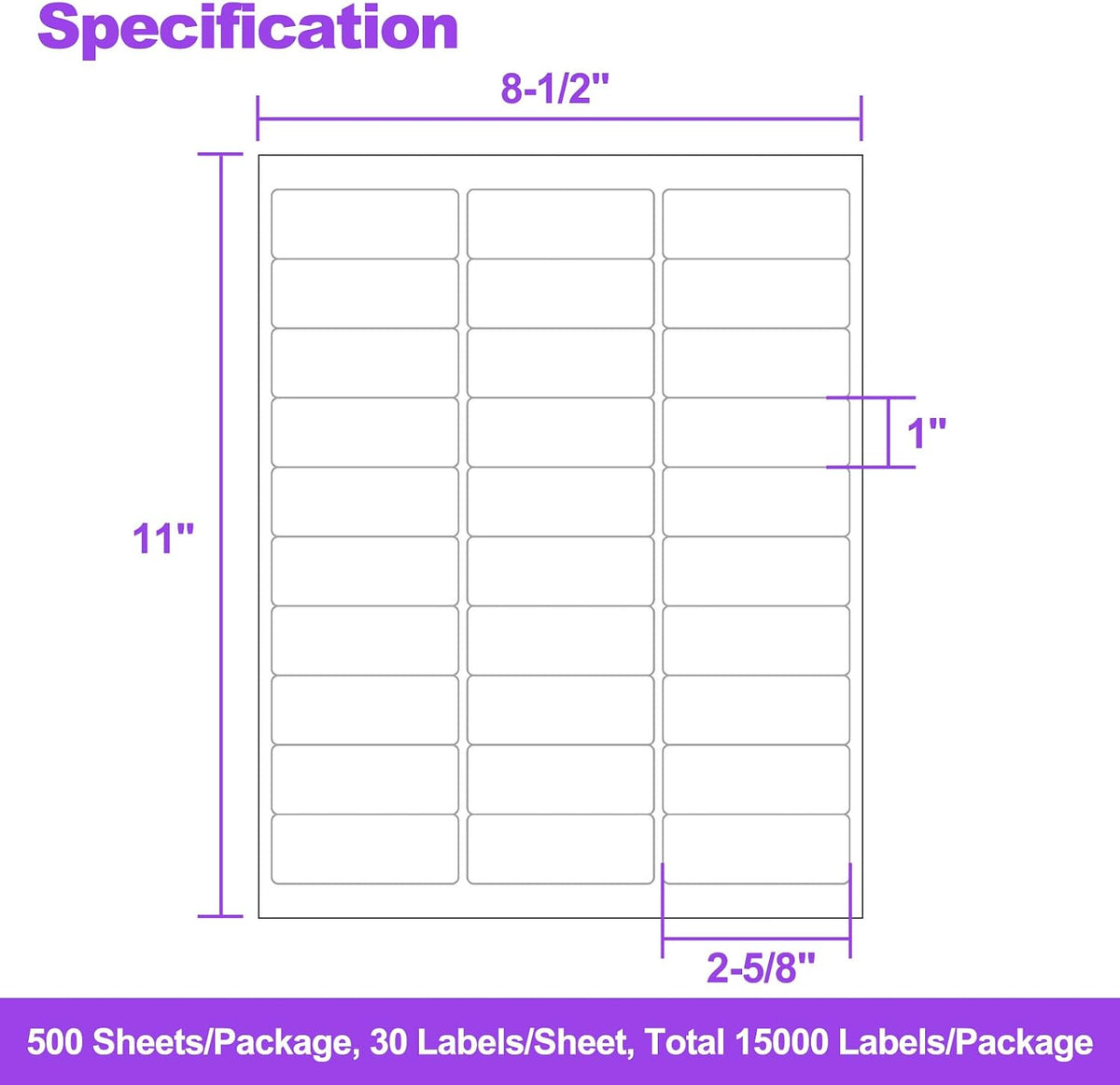 500 Sheets 15000 Address Labels, AveneMark 30-UP 1" x 2-5/8" Shipping Sticker Papers for Laser and Inkjet Printers