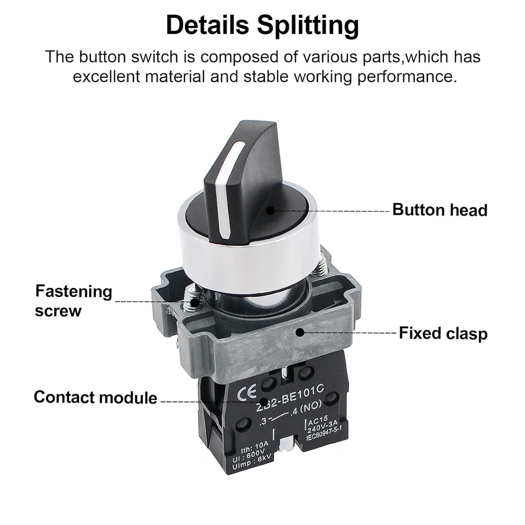 2-Pack Black 2-Position Metal Head Selector Switches, 1NO