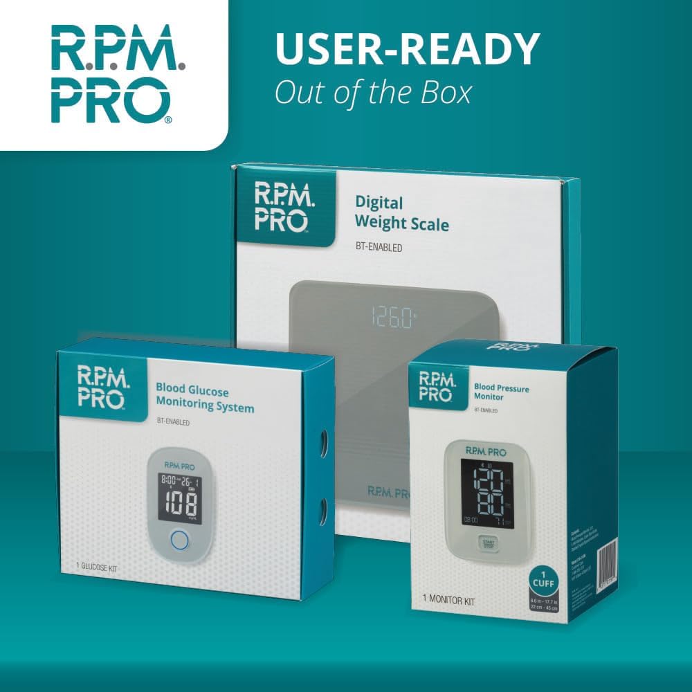 Diabetic Care Product Bundle | Bluetooth Blood Glucose Kit + Blood Pressure Monitor + Digital Weight Scale |Remote