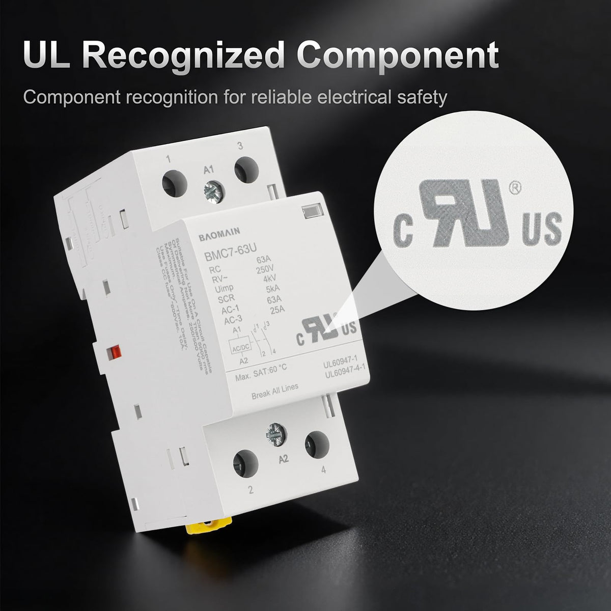 BAOMAIN 63A 2NO 120V AC/DC Modular Contactor,DIN Rail Mount,UL Recognized