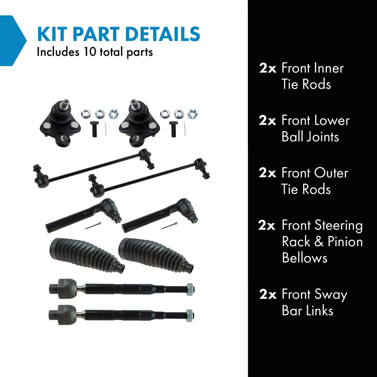 TRQ Front Steering & Suspension Kit Ball Joint Steering Rack & Pinion