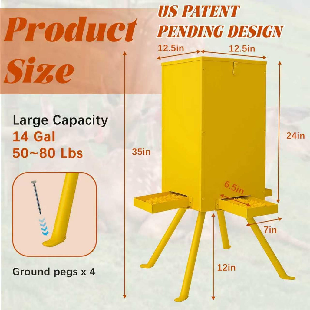 85lbs Deer Feeder,Weatherproof Deer Feeders with 4 Feeding Tray and 4-Leg Stand,Heavy Duty Metal Gravity Feeder for