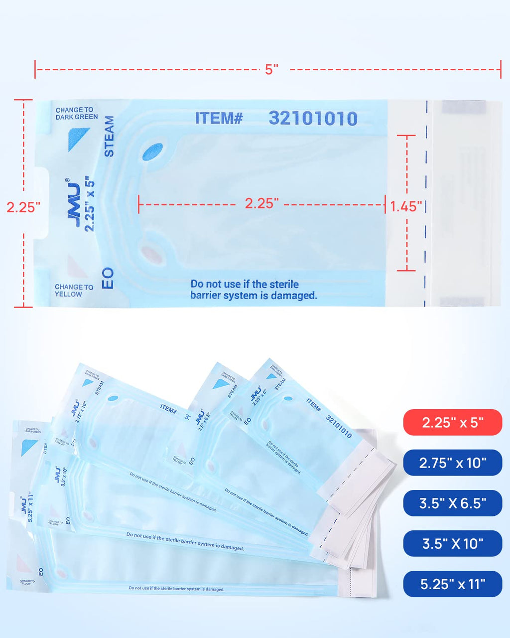 200 Self Sealing Sterilization Pouches, 2.25" x 5" Autoclave Bags | Color Changing Indicator, Latex-Free