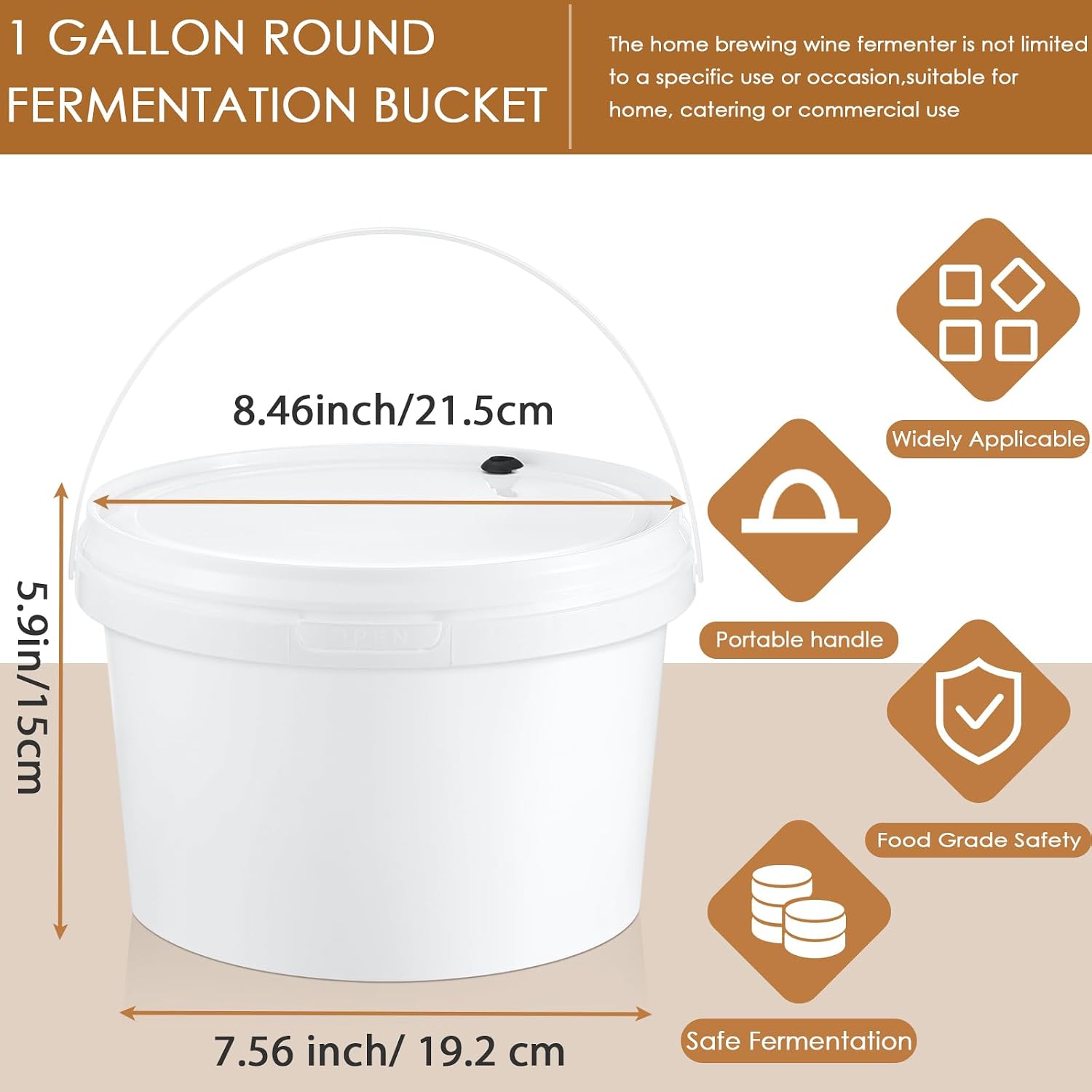 6 Pcs 1 Gallon Round Fermentation Bucket Fermenting Bucket with Lid Fermenting Food Grade Home Brewing Wine Fermenter