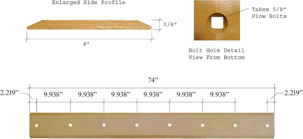 6718007 Heat Treated Skid Steer Bucket Cutting Edge with Hardware, fits Some Bobcat Buckets, 8 Bolt, 5/8"X8"X74"