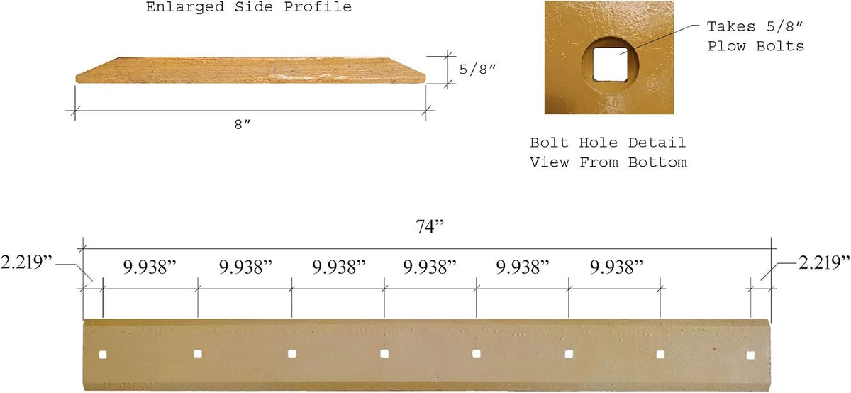 6718007 Heat Treated Skid Steer Bucket Cutting Edge with Hardware, fits Some Bobcat Buckets, 8 Bolt, 5/8"X8"X74"