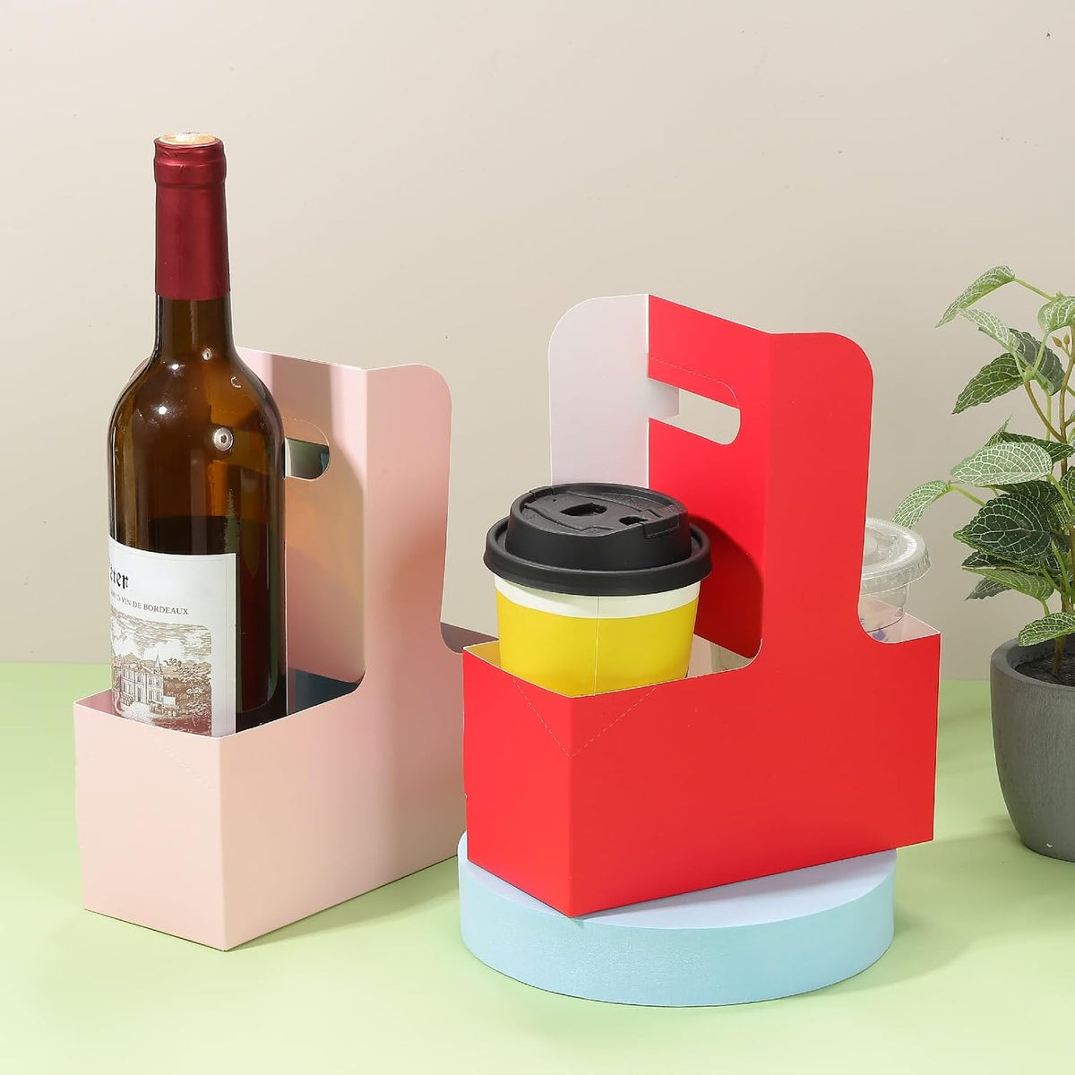 Drink Carrier with Handle, 15 Pcs Kraft Paperboard 2 Cup Holder for Hot or Cold Drinks Flower Gift Bags Floral Wrap