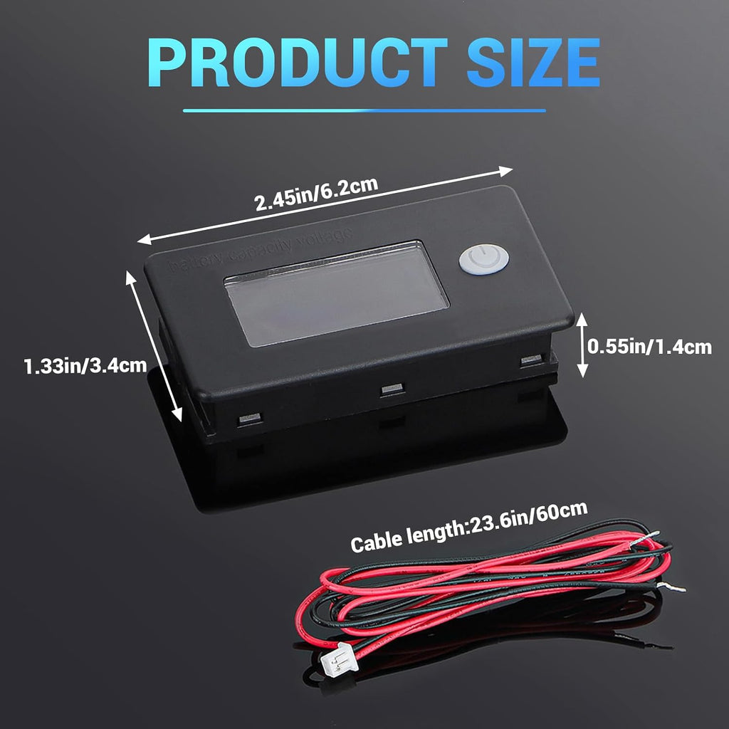 Battery Meter 12v | LCD Display 10-100v Lithium Battery Monitor Volt Meter Temperature Gauge for Marine RV Car DIY