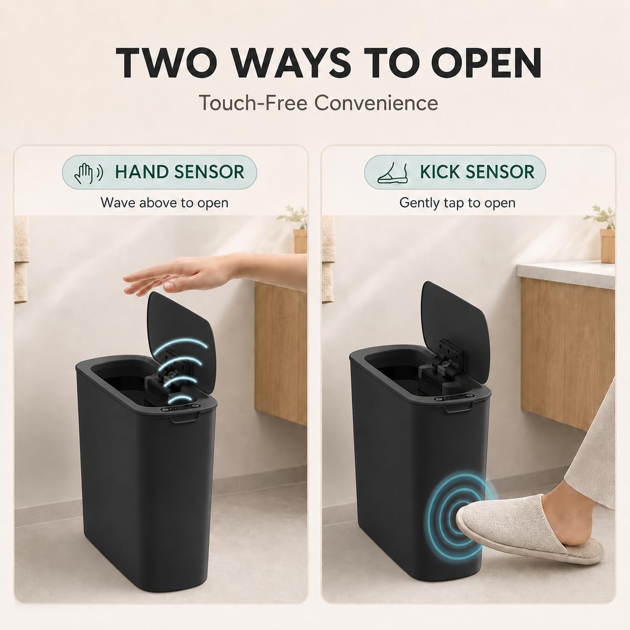 Automatic Motion Sensor Bathroom Trash Can with Lid, 2.6 Gallon Touchless Trash Bin, Smart Garbage Can Plastic Slim