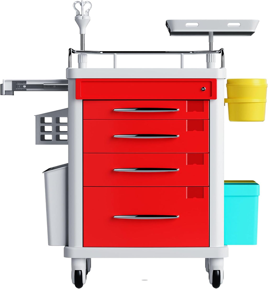 Medical Rolling Crash Cart, Mobile Medical Cart for Clinic, Hospital, Nursing Center with Integrated Medical