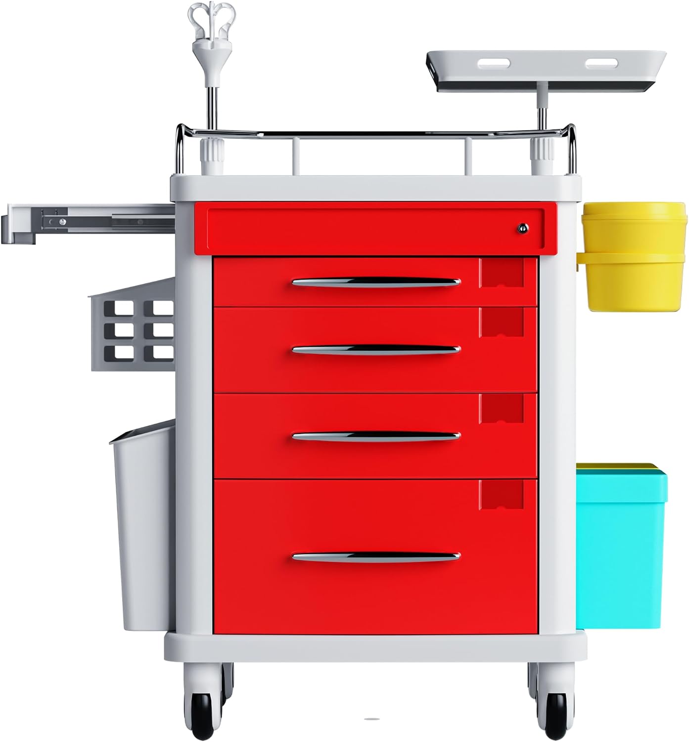 Medical Rolling Crash Cart, Mobile Medical Cart for Clinic, Hospital, Nursing Center with Integrated Medical