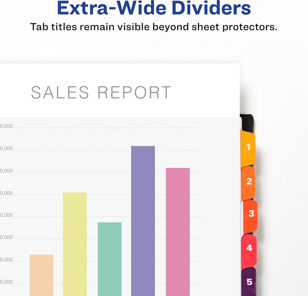 Extra-Wide Dividers for 3 Ring Binders, 10 Tabs per Set, Customizable Table of Contents, Multicolor Tabs, Works Great