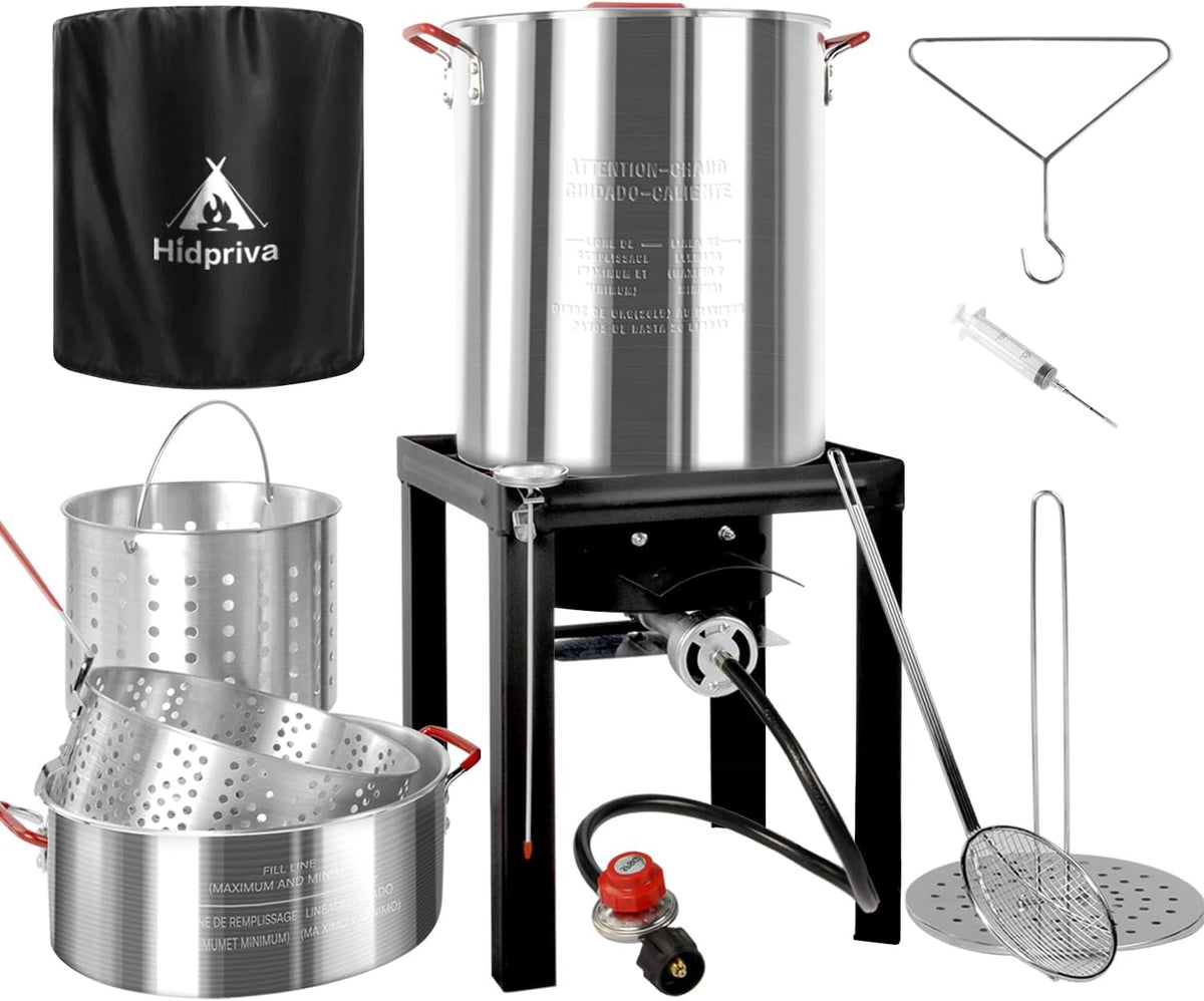 30QT Turkey Fryer & 10QT Fish Fryer Kit, 55,000 BTU Propane Cooker