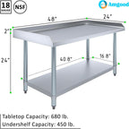 24 x 48 in. Stainless Steel Equipment Stand, 24 in. High - NSF 18-Gauge Top with Undershelf & Adjustable Feet |