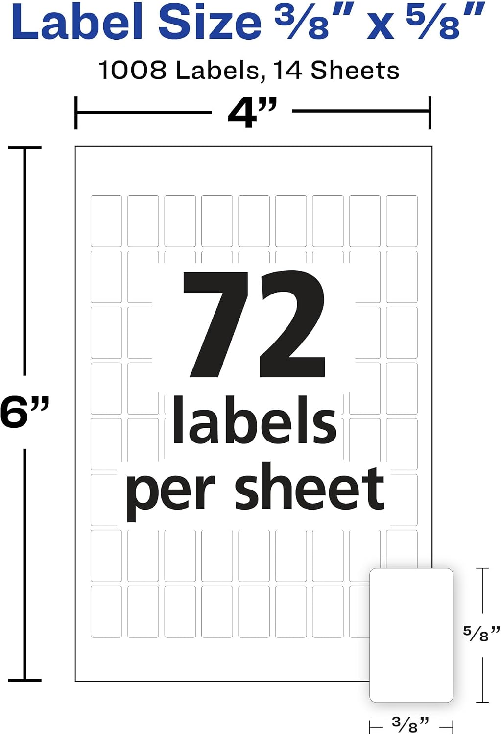 Multi-Use Removable Labels, 3/8" x 5/8", White, Non-Printable, 1,008 Blank Labels Total (5414)