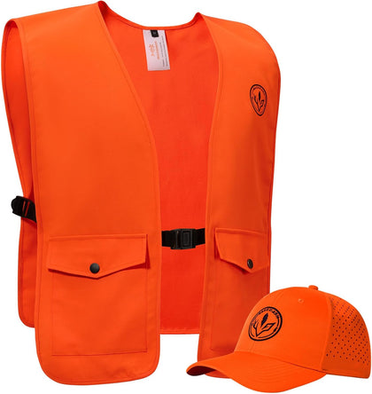 Blaze Orange Hunting Safety Vest & Baseball Hat Unisex Highly Visible Water Resistant Quick Dry for Fishing Hiking