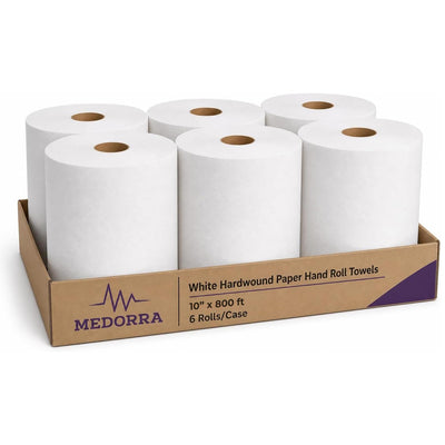 White Hardwound Paper Hand Roll Towel, 10" x 800 ft, 6 Rolls