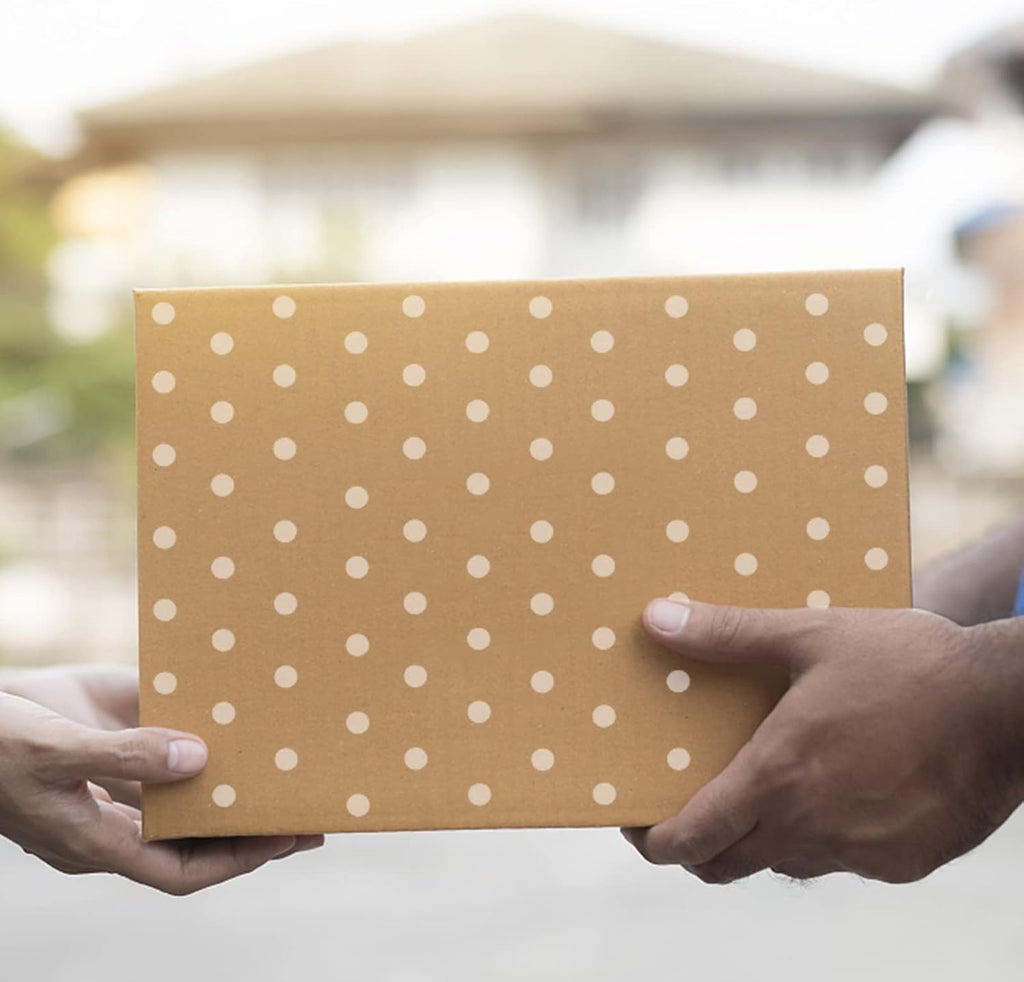 13" x 10" x 2" Shipping Boxes 25 Pack, Brown Corrugated Mailer Boxes, Kraft Cardboard Box White Polka Dot Printed